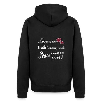 Love, truth, peace Mantra - Unisex Premium Organic Zip Hoodie - black - Back - Nico (187cm)