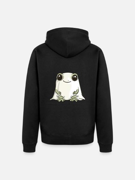 Frog Halloween Comic Ghost - Unisex Premium Organic Zip Hoodie - black