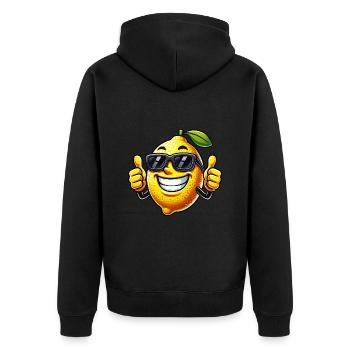 Coole Zitrone mit Sonnenbrille Daumen hoch - Unisex Premium Bio Zip Hoodie - Schwarz - Hinten - Nico (187cm)