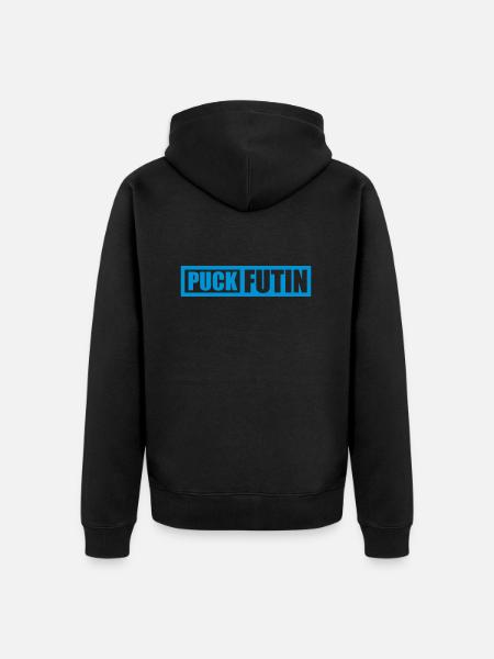 puck futin logo design - Unisex Premium Organic Zip Hoodie - black