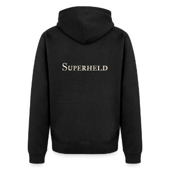 Superheld - Unisex Premium Bio Zip Hoodie - Schwarz - Hinten - Nico (187cm)