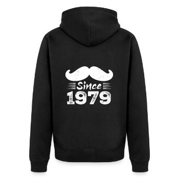 45th Anniversary Gift - Vintage 1979 Moustache - Unisex Premium Organic Zip Hoodie - black - Back - Nico (187cm)
