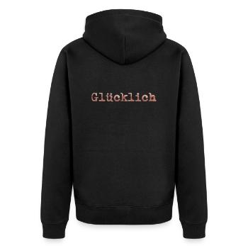 glücklich - Unisex Premium Bio Zip Hoodie - Schwarz - Hinten - Nico (187cm)