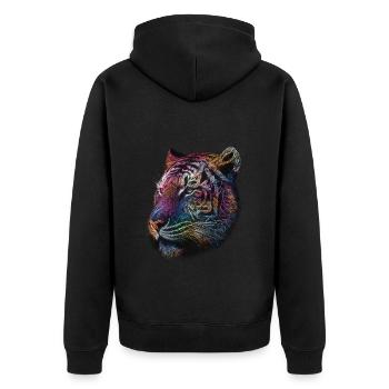 Tiger Raubkatze Tiere Geschenk Kunst Tiermotiv - Unisex Premium Bio Zip Hoodie - Schwarz - Hinten - Nico (187cm)