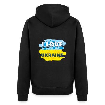 Ich liebe die Ukraine - Unisex Premium Bio Zip Hoodie - Schwarz - Hinten - Nico (187cm)