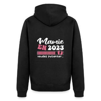 Mamie en 2023 | Cadeau future mamie 2023 Cadeau - Veste à capuche bio Premium Unisexe - noir - Dos - Nico (187cm)