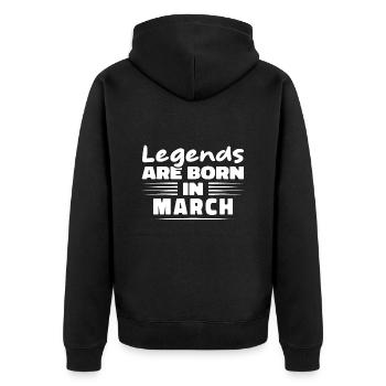 Im März werden Legenden geboren - Unisex Premium Bio Zip Hoodie - Schwarz - Hinten - Nico (187cm)