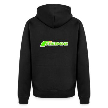 ultimate frisbee green - Unisex Premium Bio Zip Hoodie - Schwarz - Hinten - Nico (187cm)