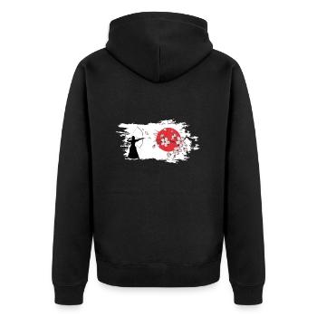 kyudo kyudomeister japanische bogenkunst Hankyu - Unisex Premium Bio Zip Hoodie - Schwarz - Hinten - Nico (187cm)