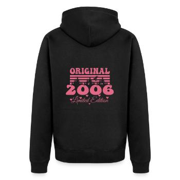 Geschenk zum 18. Geburtstag der Frau 2006 | Jahrgang 2006 - Unisex Premium Bio Zip Hoodie - Schwarz - Hinten - Nico (187cm)