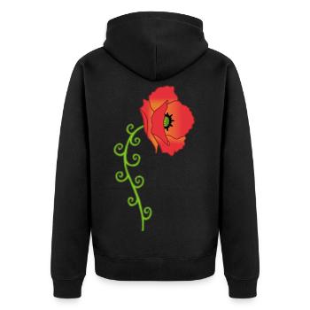 Mohnblume und Spiralblätter - Unisex Premium Bio Zip Hoodie - Schwarz - Hinten - Nico (187cm)