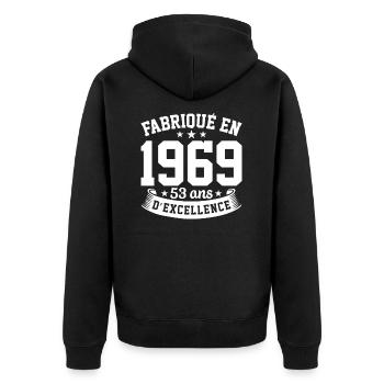 Fabriqué en 1969 53 Ans D'excellence - Veste à capuche bio Premium Unisexe - noir - Dos - Nico (187cm)
