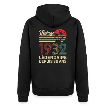 90 Ans Anniversaire Vintage Né(e) en 1932 - Veste à capuche bio Premium Unisexe - noir - Dos - Nico (187cm)
