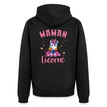Maman Licorne Femme Cadeau - Veste à capuche bio Premium Unisexe - noir - Dos - Nico (187cm)