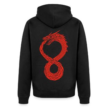Roter unendlicher Drache - Unisex Premium Bio Zip Hoodie - Schwarz - Hinten - Nico (187cm)