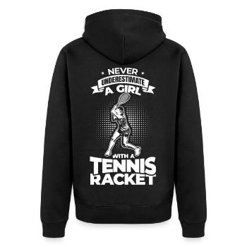 Tennisspielerin - Unisex Premium Bio Zip Hoodie - Schwarz - Hinten - Nico (187cm)