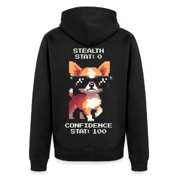 Schleichen 0, Selbstvertrauen 100 | Chihuahua - Unisex Premium Bio Zip Hoodie - Schwarz - Hinten - Nico (187cm)
