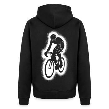 Fahrrad Rennrad Rennradfahrer - Unisex Premium Bio Zip Hoodie - Schwarz - Hinten - Nico (187cm)