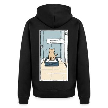 Katzenklo Shitshow Humor - Unisex Premium Bio Zip Hoodie - Schwarz - Hinten - Nico (187cm)