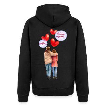 Happy Together – Romantische Aquarell-Illustration - Unisex Premium Bio Zip Hoodie - Schwarz - Hinten - Nico (187cm)