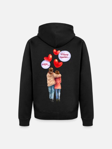 Happy Together – Romantic Watercolor Illustration - Unisex Premium Organic Zip Hoodie - black