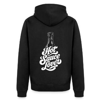 Hot Sauce Lover Bottle Art - Unisex Premium Bio Zip Hoodie - Schwarz - Hinten - Nico (187cm)