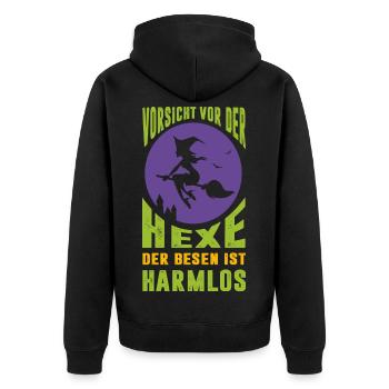 Vorsicht Vor Der Hexe Der Besen Ist Harmlos - Unisex Premium Bio Zip Hoodie - Schwarz - Hinten - Nico (187cm)