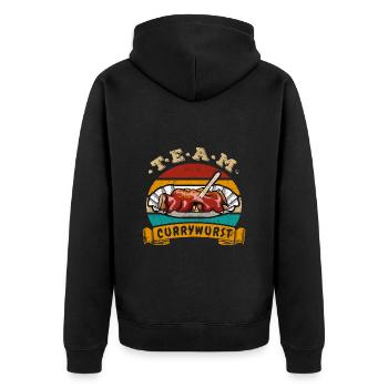 Team Currywurst - Fast Food - Vintage Retro - Unisex Premium Bio Zip Hoodie - Schwarz - Hinten - Nico (187cm)