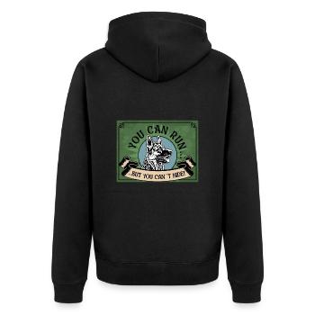 YOU CAN RUN BUTYOU CAN´T HIDE Schäferhund Nr1 - Unisex Premium Bio Zip Hoodie - Schwarz - Hinten - Nico (187cm)