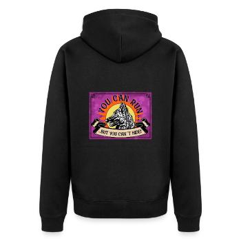 YOU CAN RUN BUTYOU CAN´T HIDE Malinois Tervueren - Unisex Premium Bio Zip Hoodie - Schwarz - Hinten - Nico (187cm)