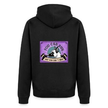 YOU CAN RUN BUTYOU CAN´T HIDE Malinois Nr 2 - Unisex Premium Bio Zip Hoodie - Schwarz - Hinten - Nico (187cm)