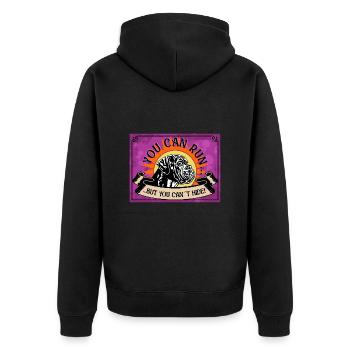 YOU CAN RUN BUTYOU CAN´T HIDE Boxer Nr 2 - Unisex Premium Bio Zip Hoodie - Schwarz - Hinten - Nico (187cm)