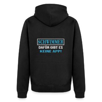 Schwimmen "kein App für Schwimmer" Schwimmtrainer - Unisex Premium Bio Zip Hoodie - Schwarz - Hinten - Nico (187cm)