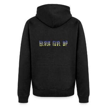 Geben Sie niemals auf - Unisex Premium Bio Zip Hoodie - Schwarz - Hinten - Nico (187cm)