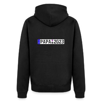 Papa 2023 Vater werden Nummernschild - Unisex Premium Bio Zip Hoodie - Schwarz - Hinten - Nico (187cm)