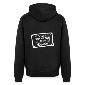 Je t’aime plus qu’hier mais moins que demain - Veste à capuche bio Premium Unisexe - noir - Dos - Nico (187cm)
