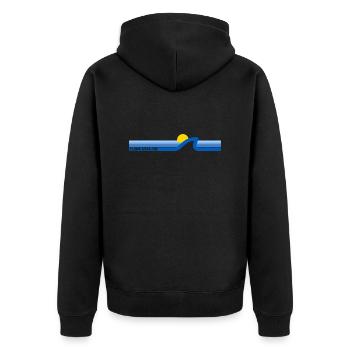 Slawa Ukrajini Blau Gelb Meer Sonne Welle Frieden - Unisex Premium Bio Zip Hoodie - Schwarz - Hinten - Nico (187cm)