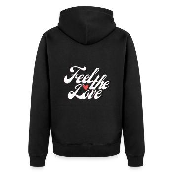 Feel the love - Unisex Premium Bio Zip Hoodie - Schwarz - Hinten - Nico (187cm)