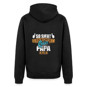 So sieht ein richtig cooler Papa aus - Spruch - Unisex Premium Bio Zip Hoodie - Schwarz - Hinten - Nico (187cm)