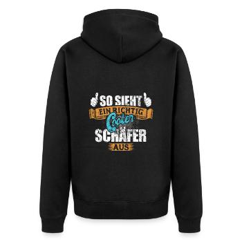 So sieht ein richtig cooler Schäfer aus - Unisex Premium Bio Zip Hoodie - Schwarz - Hinten - Nico (187cm)