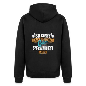 So sieht ein richtig cooler Pfarrer aus - Spruch - Unisex Premium Bio Zip Hoodie - Schwarz - Hinten - Nico (187cm)