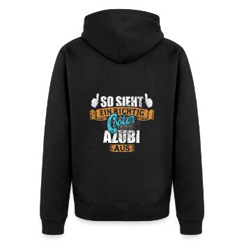 So sieht ein richtig cooler Azubi aus - Unisex Premium Bio Zip Hoodie - Schwarz - Hinten - Nico (187cm)