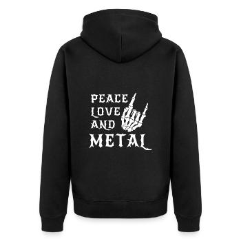 Peace Love And Metal - Musik - Spruch - Unisex Premium Bio Zip Hoodie - Schwarz - Hinten - Nico (187cm)