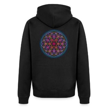 Fleur de vie rouge-bleu - Veste à capuche bio Premium Unisexe - noir - Dos - Nico (187cm)
