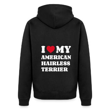 J’adore mon American Hairless Terrier - Veste à capuche bio Premium Unisexe - noir - Dos - Nico (187cm)