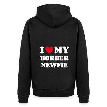 J’aime ma frontière Newfie - Veste à capuche bio Premium Unisexe - noir - Dos - Nico (187cm)
