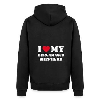 I Love My Bergamasco Shepherd - Unisex Premium Bio Zip Hoodie - Schwarz - Hinten - Nico (187cm)