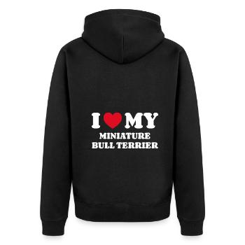 I Love My Miniature Bull Terrier - Unisex Premium Bio Zip Hoodie - Schwarz - Hinten - Nico (187cm)