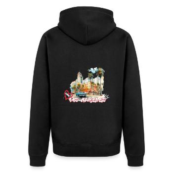 Love Los Angeles Graffiti L.A. Urlaubsmotiv - Unisex Premium Bio Zip Hoodie - Schwarz - Hinten - Nico (187cm)