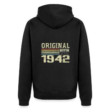1942 Geburtstagsfeiern - 1942 Retro Geschenk - Unisex Premium Bio Zip Hoodie - Schwarz - Hinten - Nico (187cm)